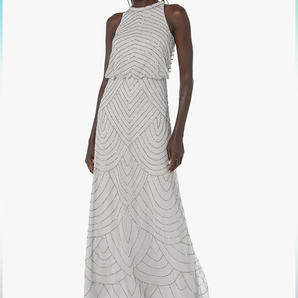 Adrianna Papell Women's Halter Art Deco Beaded Blouson Dress size 12